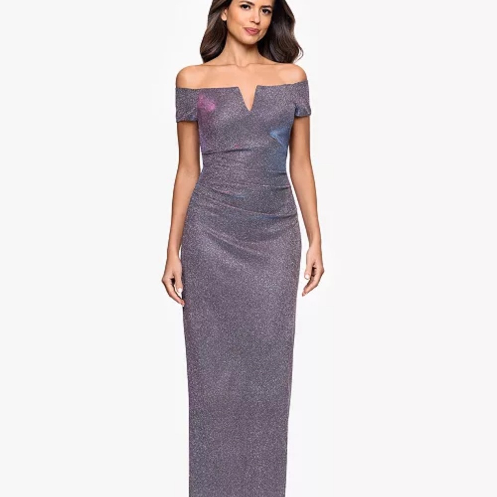 Xscape One-Shoulder Sparkle Evening Gown in Lavender
